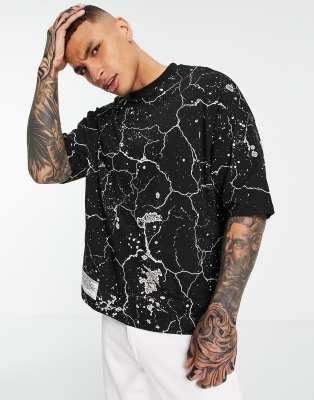 ASOS Unrvlld Spply – Czarny T-shirt oversize z nadrukiem mapy na całej powierzchni