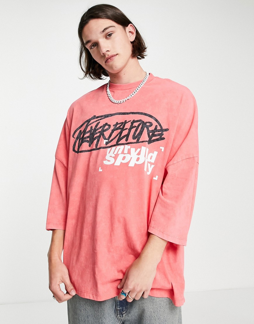ASOS Unrvlld Spply extreme oversized acid wash t-shirt with logo print in red