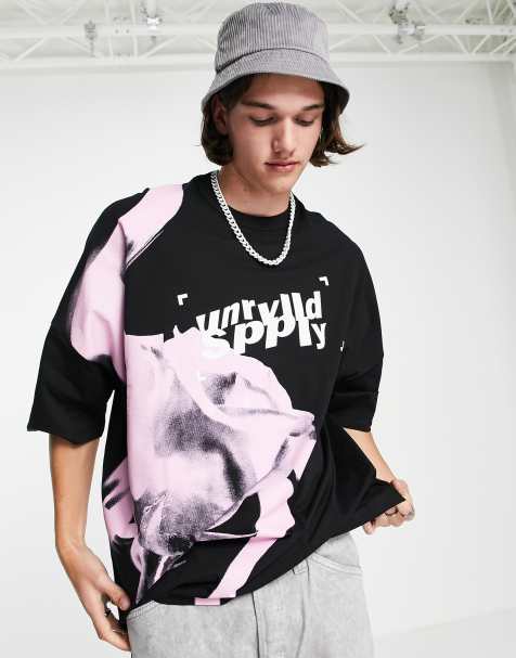 ASOS Unrvlld Spply extreme oversized t-shirt with logo print and placement print in black - view 1