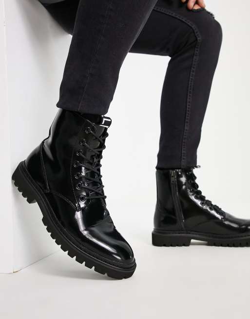 black patent lace up boots