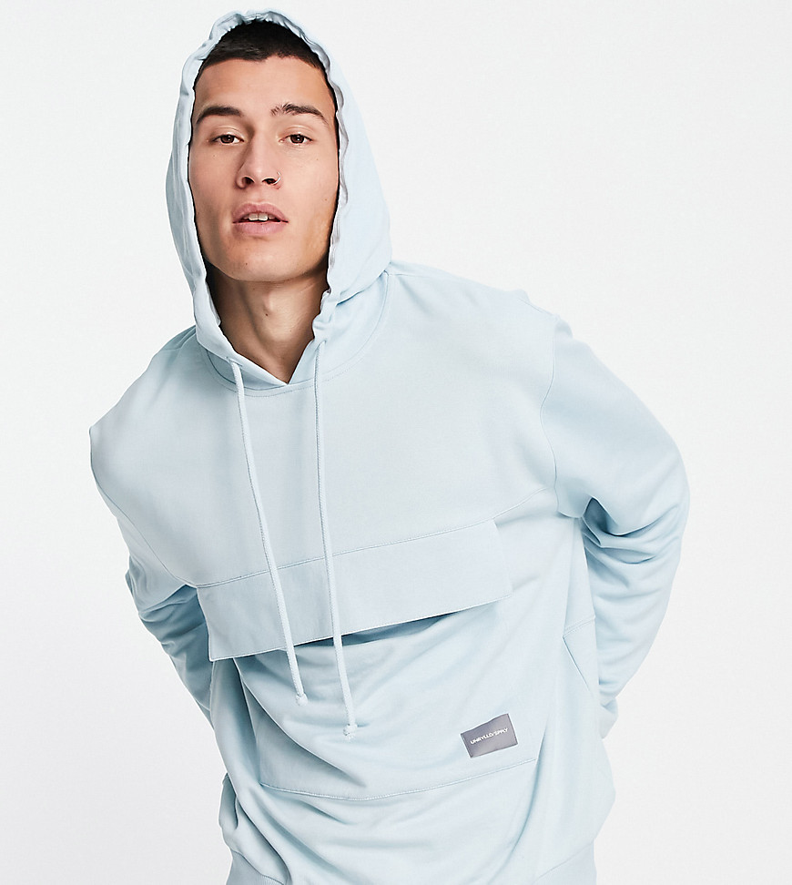 ASOS Unrvlld Spply matching relaxed hoodie with logo print and front pocket in blue-Blues