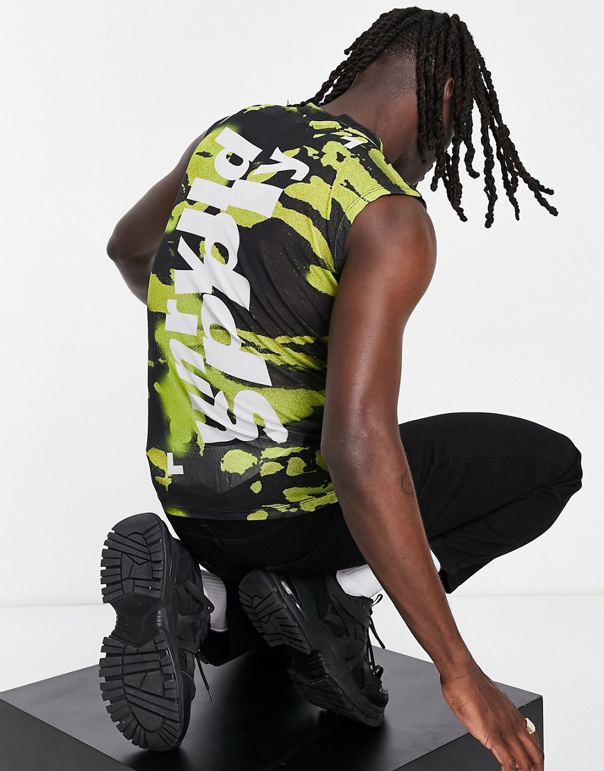 ASOS Unrvlld Spply muscle vest in power mesh in all over print in lime green