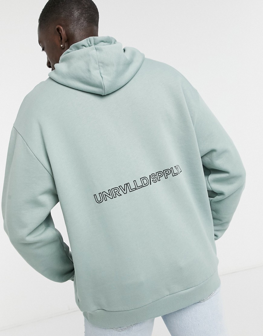 ASOS Unrvlld Spply oversized hoodie in green with back logo