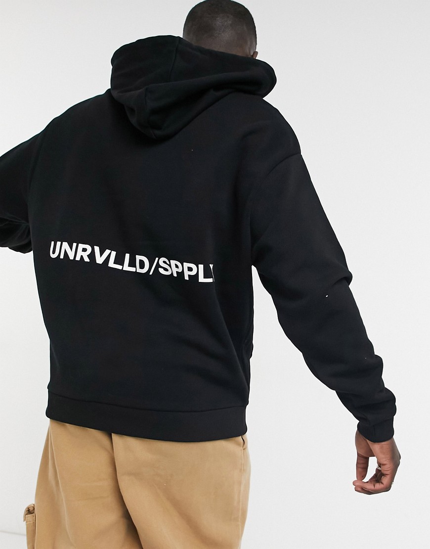 ASOS Unrvlld Spply oversized hoodie with back print in black