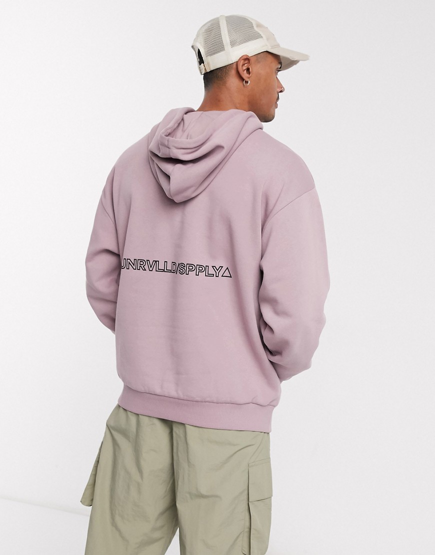 ASOS Unrvlld Spply oversized hoodie with back print-Purple