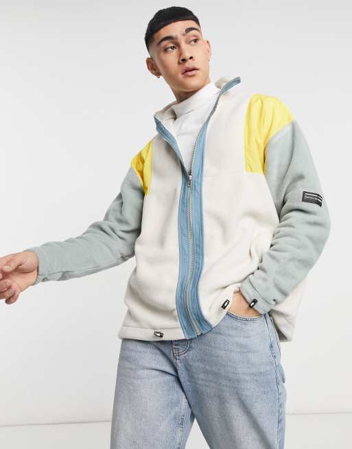ASOS Unrvlld Spply oversized polar fleece jacket in colour-block white