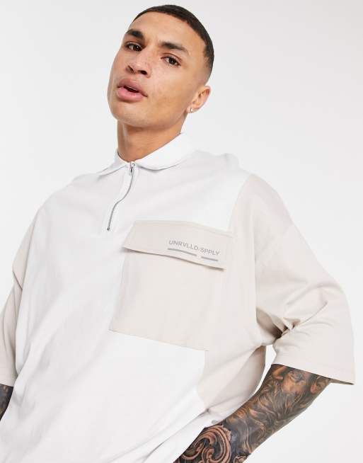 ASOS - Unrvlld Spply - Oversized polo met korte rits, cut-and-sew en logoprint, 3 van 4
