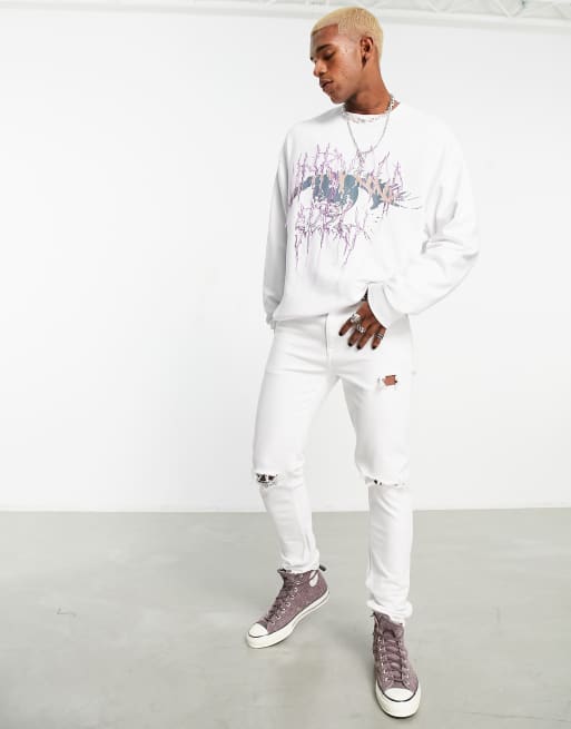 ASOS – Unrvlld Spply – Oversized-Sweatshirt in Weiß mit Augen-Grafikprint und Wimpernfäden, 4 von 4