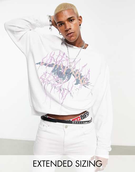 ASOS Unrvlld Spply oversized sweatshirt with eye graphic print and eyelash threads in white