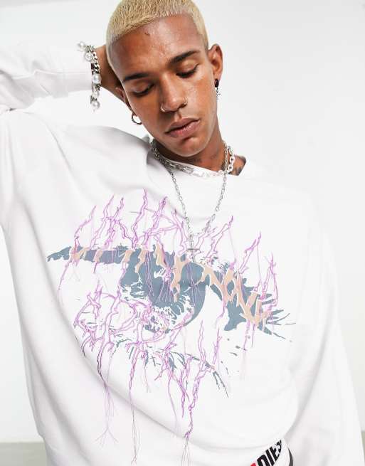 ASOS Unrvlld Spply oversized sweatshirt with eye graphic print and eyelash threads in white, 3 of 4