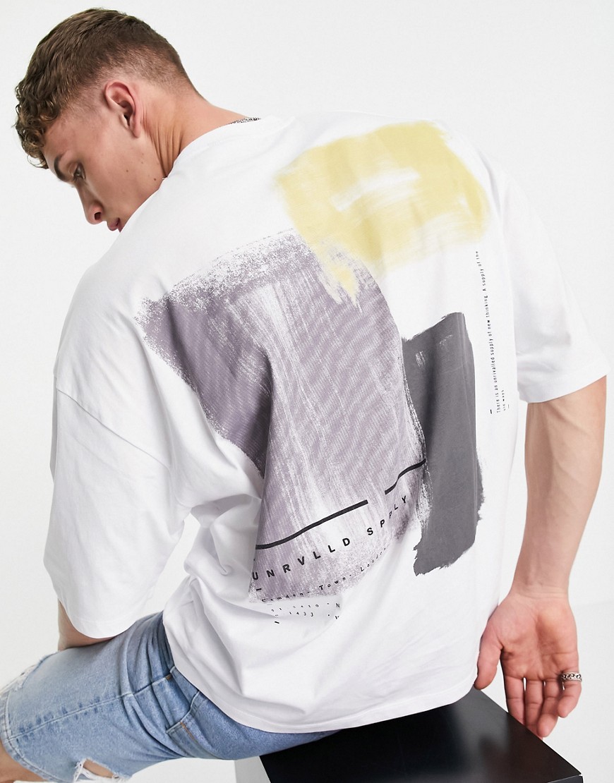 ASOS Unrvlld Spply oversized t-shirt with abstract back print & contrast stitching-White