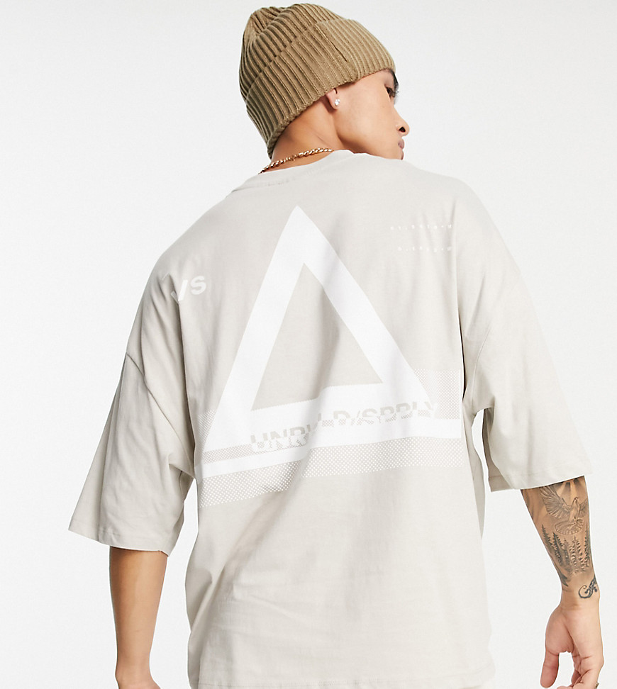 ASOS Unrvlld Spply oversized t-shirt with front logo in beige-Neutral