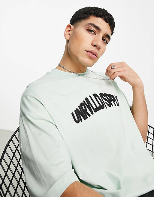 Men Spply oversized t-shirt with graphic print and seam detailing in lime 