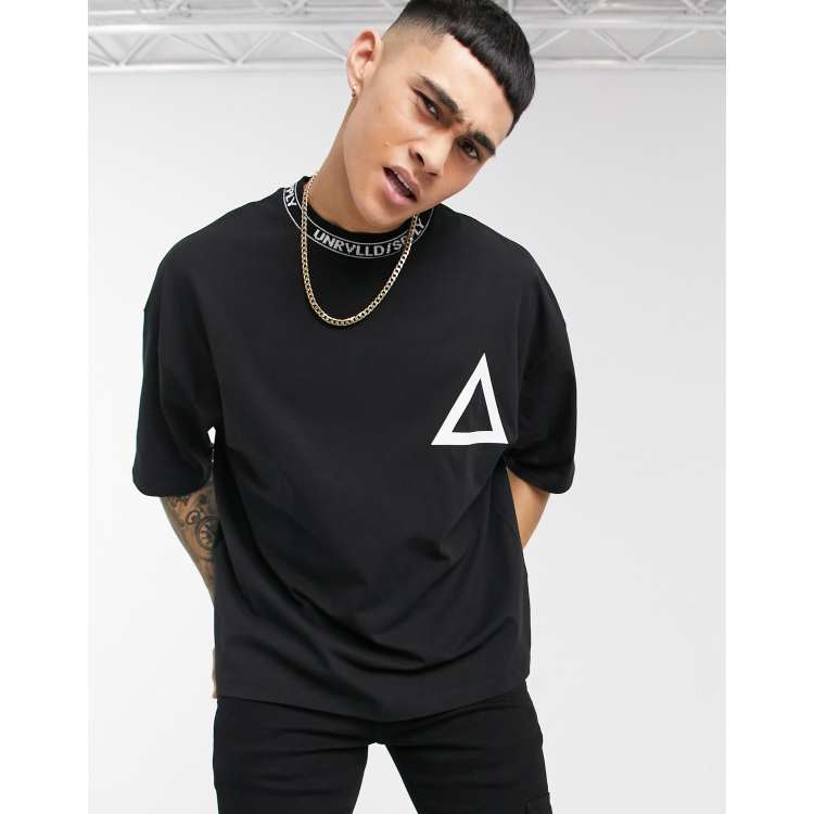 ASOS Unrvlld SPPLY Oversized T-Shirt with Logo Collar in Black