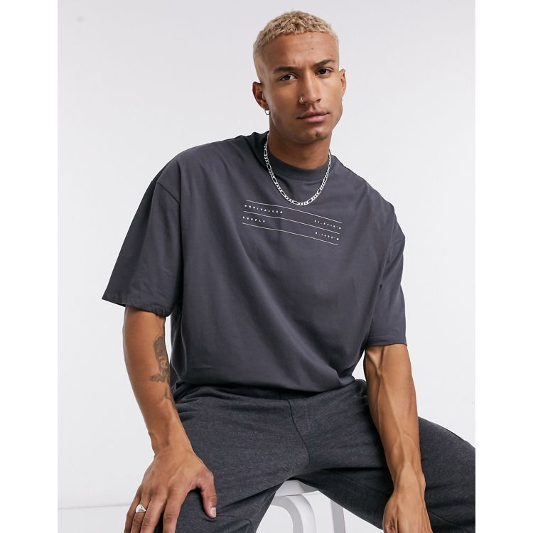 ASOS Unrvlld SPPLY Oversized T-Shirt with Logo Collar in Black