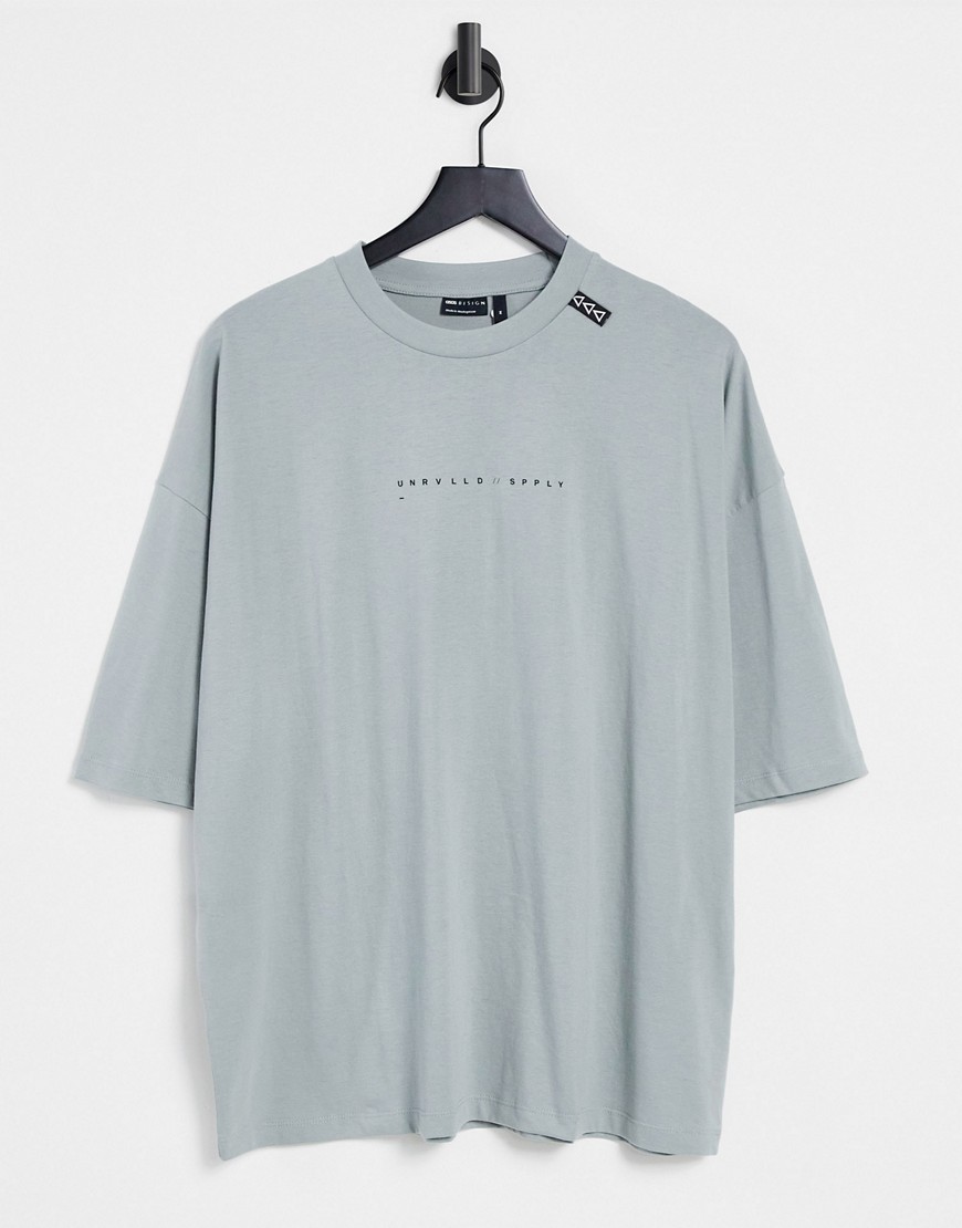 ASOS Unrvlld Spply oversized T-shirt with logo print in dark gray-Grey