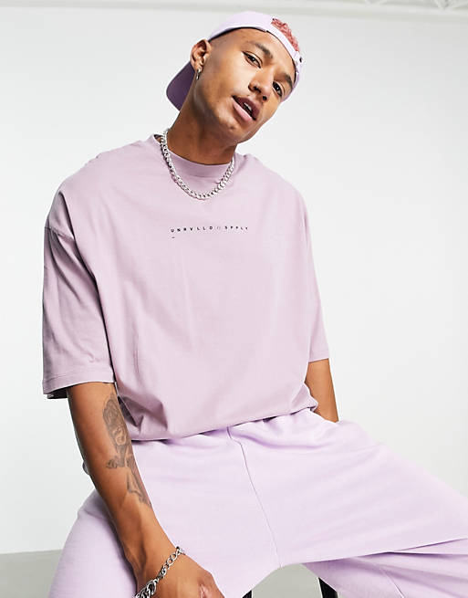 ASOS Unrvlld Spply oversized t-shirt with logo print in purple