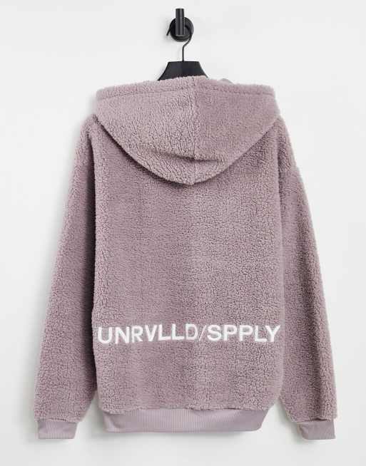 ASOS Unrvlld Spply oversized teddy fleece hoodie with logo back