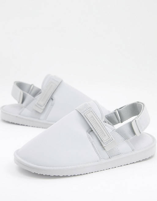 ASOS Unrvlld Spply slip on tech slippers in ice grey with back strap