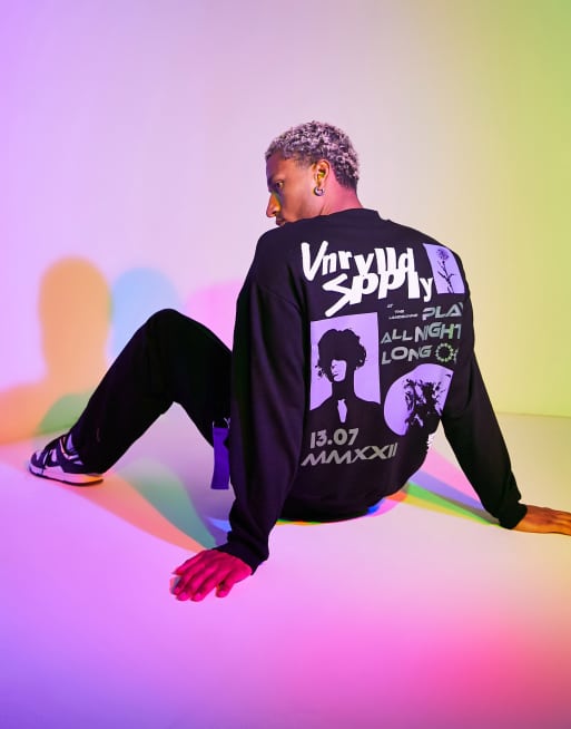 ASOS Unrvlld Spply – Svart oversized sweatshirt med stort tryck baktill