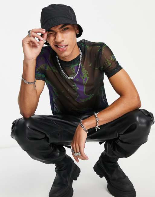 ASOS - Unrvlld Spply - T-shirt attillata in power mesh nera accollata con grafica effetto mappa termica