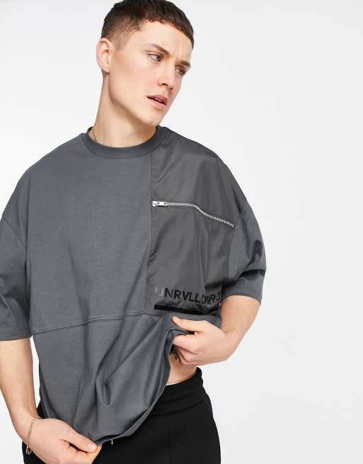ASOS Unrvlld Spply – T-shirt oversize z łączonych elementów z nylonową wstawką i ozdobnym zamkiem