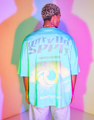 ASOS Unrvlld Spply extreme oversized t-shirt with large graphic back print in bright blue - ASOS Price Checker