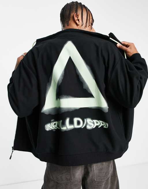 ASOS Unrvlld Spply - Veste polaire oversize à fermeture éclair et grand logo imprimé au dos - Noir