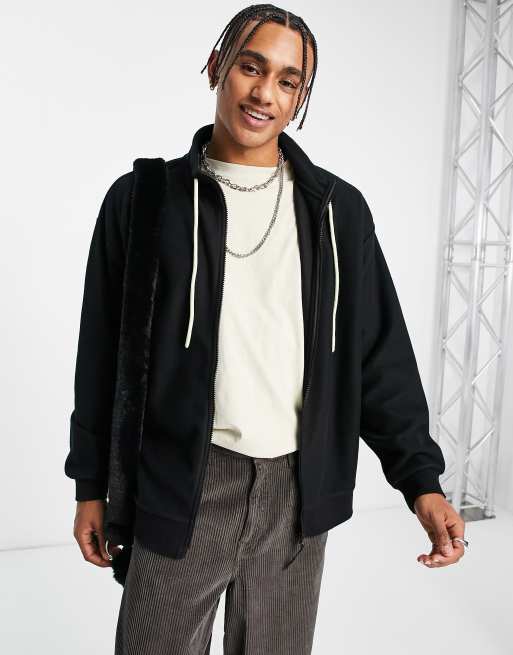 ASOS Unrvlld Spply Veste polaire oversize a fermeture eclair et grand logo imprime au dos Noir ASOS