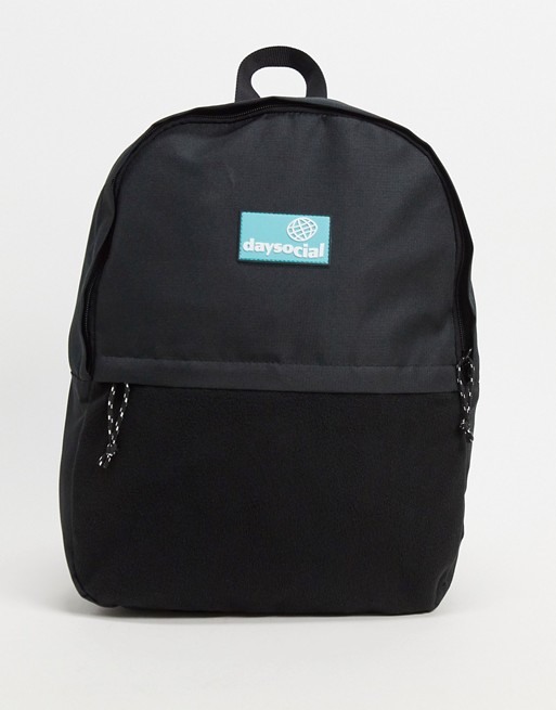 ASOS Daysocial backpack in black nylon and fleece