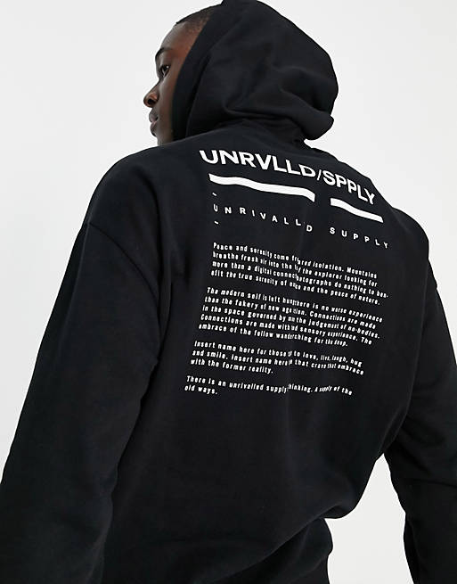 ASOS Unrvlld Spply co-ord oversized hoodie with logo print in black