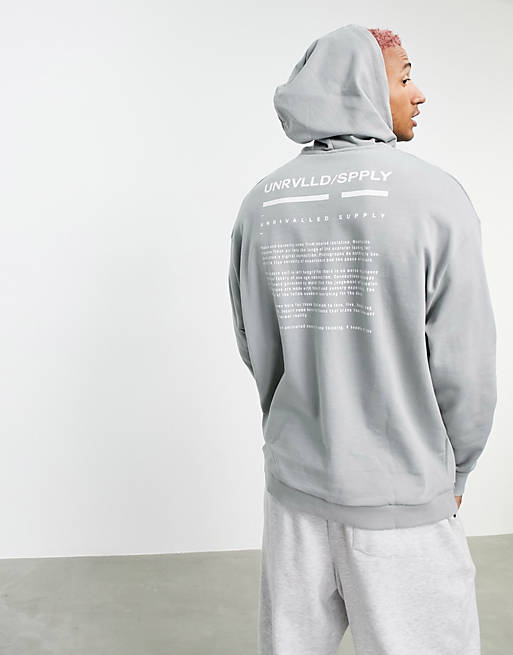 ASOS Unrvlld Spply co-ord oversized hoodie with logo print in grey
