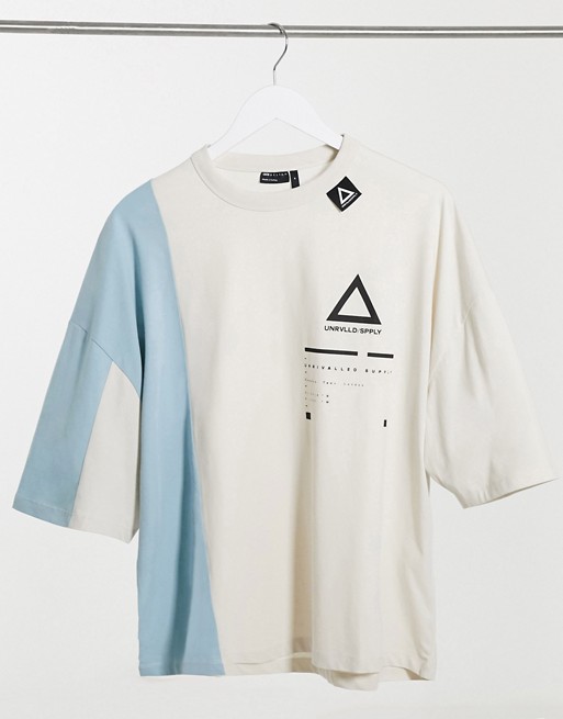ASOS Unrvlld Supply cut & sew oversized t-shirt with front print & tab detail