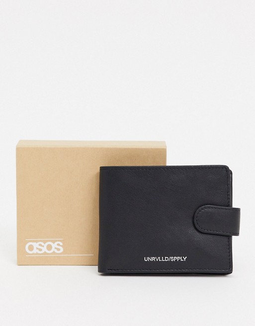ASOS Unrvlld Supply leather bifold wallet with deboss and suede internal