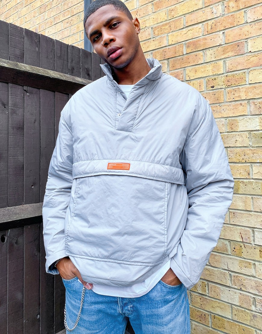 ASOS Unrvlld Supply overhead padded jacket in gray-Grey