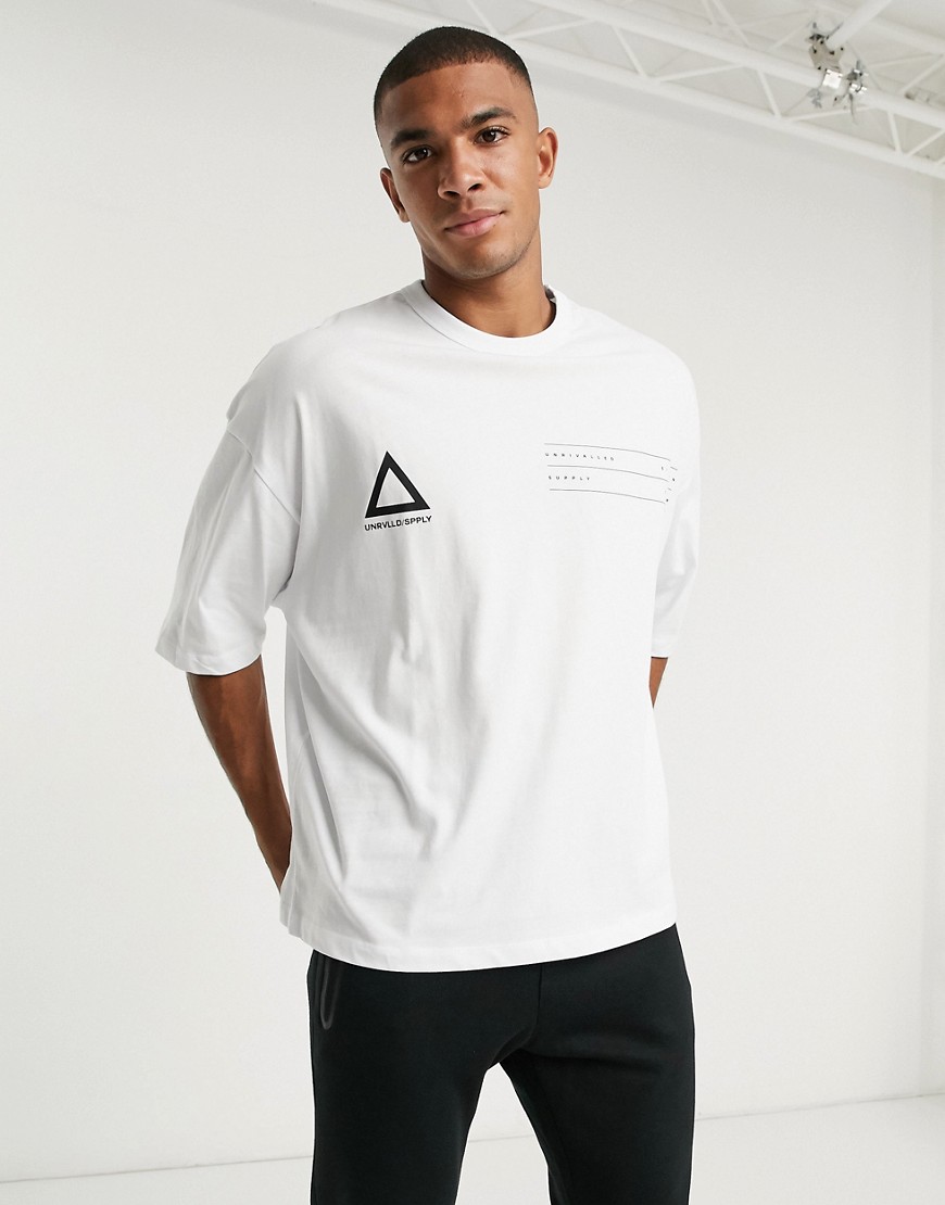 ASOS - Unrvlld Supply - Oversized t-shirt i tung jersey med Unrvlld Supply-logoprint på bryst og bagpå-Hvid
