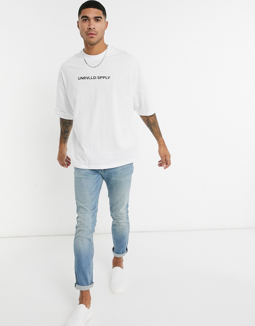 ASOS Unrvlld Supply oversized t-shirt with chest print in white