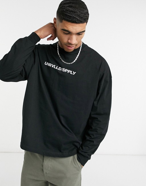 ASOS Unrvlld Supply oversized t-shirt with front chest print in black
