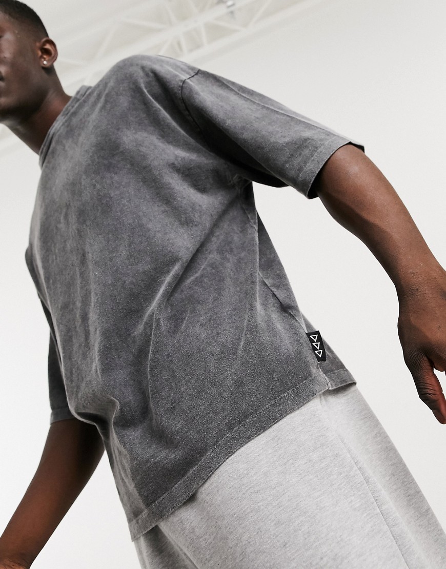 ASOS – Unrvlld Supply – Svart stentvättad grov t-shirt i oversize-modell