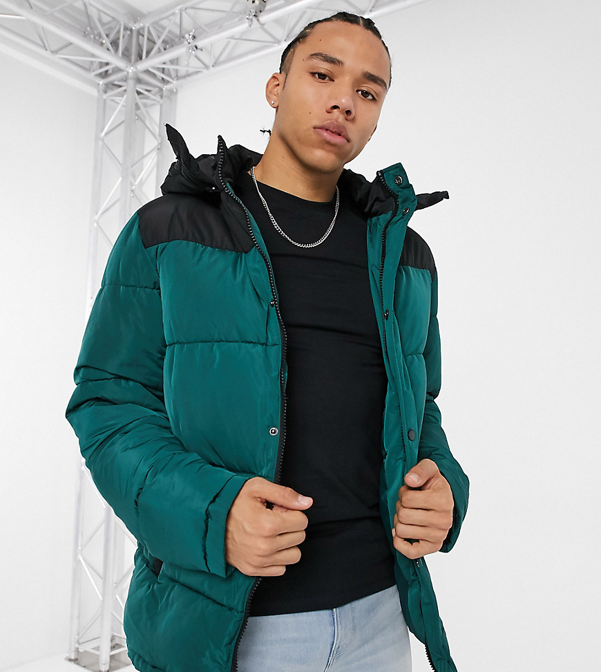 ASOS Unrvlld Supply Tall puffer jacket with color block panel in green
