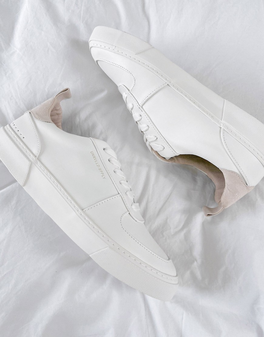 ASOS Unrvlld Supply trainers in white with stone heel tab-Neutral