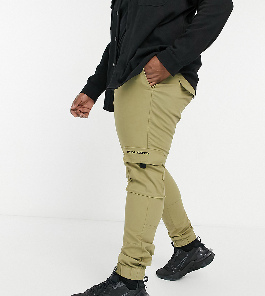 ASOS Unrvlled Spply Plus tapered cargo pants in stone-Neutral