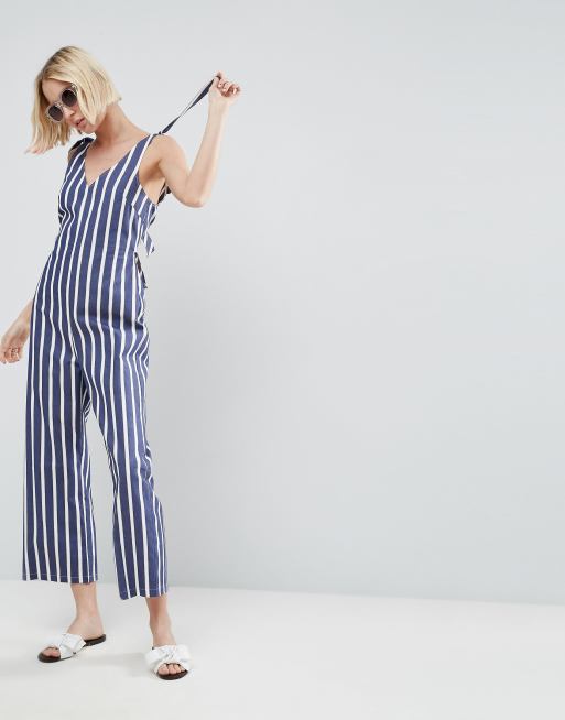 Striped v store neck jumpsuit