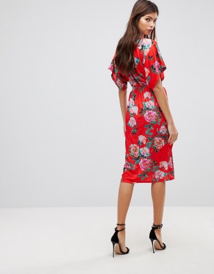 red floral dress midi