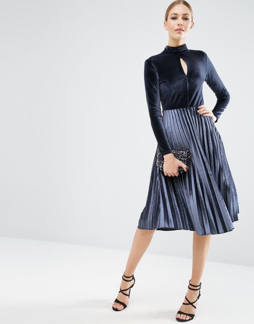 Asos pleated hotsell velvet dress