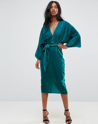 sally velvet tie waist kimono midi dress