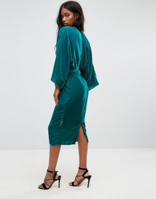 sally velvet tie waist kimono midi dress