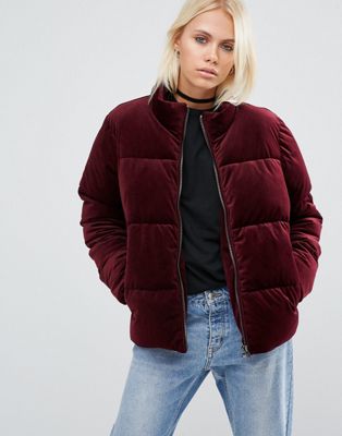 velvet puffer jacket with hood