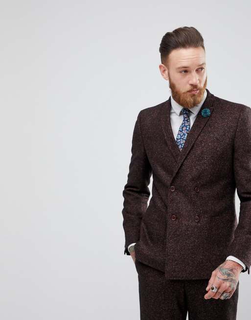 ASOS - Costume slim en mélange de laine mouchetée - Lie-de-vin, 2 de 3