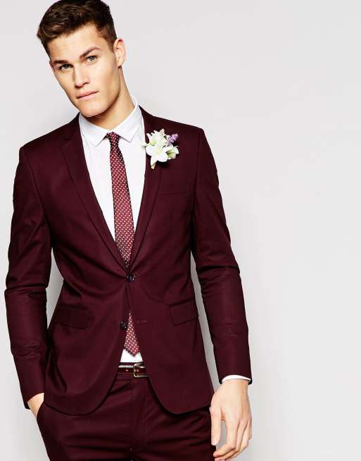 Asos Costume De Mariage Cintré En Popeline Bordeaux Asos